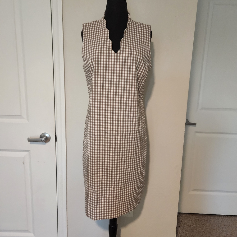 J. McLaughlin Brown Checkered Midi Dress